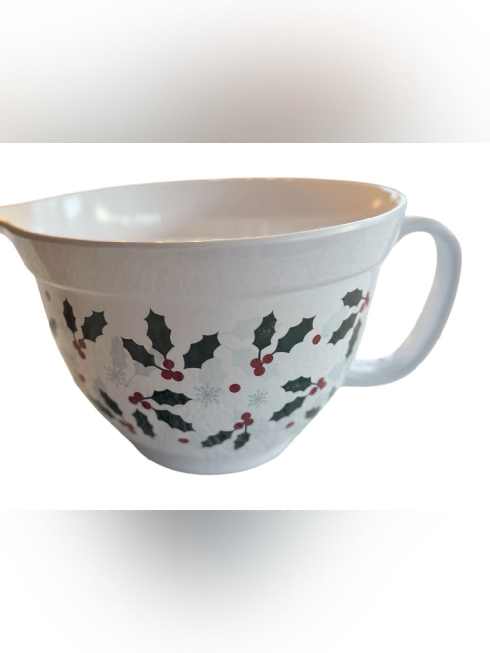 Stonewall Kitchen Christmas Holly Melamine Batter Mixing Bowl Handle Pour Spout